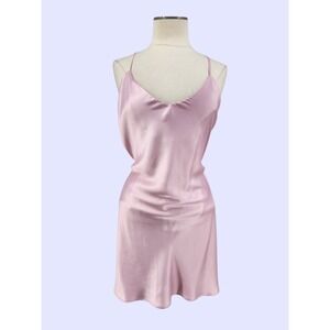Victorias Secret Mini Slip Dress Baby Pink Open Back Silky Coquette Satin Medium